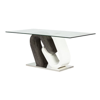 Mesa Centro Anoris: Base Blanca Brillante, Cristal Transparente, Diseño Moderno Elegante