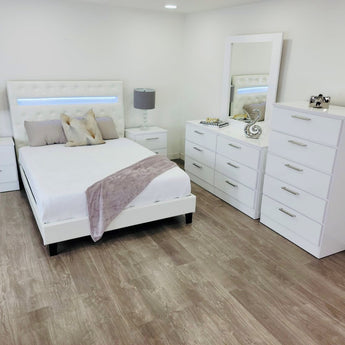 BEDROOM SET WHITE GLOSSY QUEEN SIZE BED