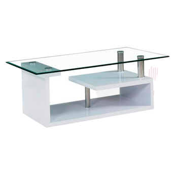 Mesa de Centro HA984 de Cristal Templado y Base MDF Blanca