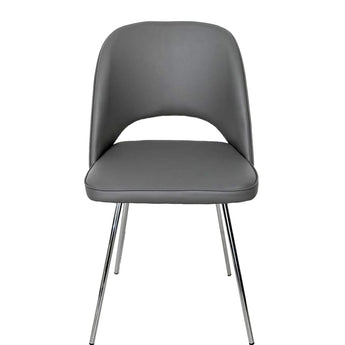 Silla Comedor Hill Gris Moderna Acolchada Patas Cromadas Diseño Elegante Confortable