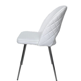 Elegante Silla Comedor Moderna Hill Blanca, Respaldo Tapizado, Patas Cromadas Lujosas