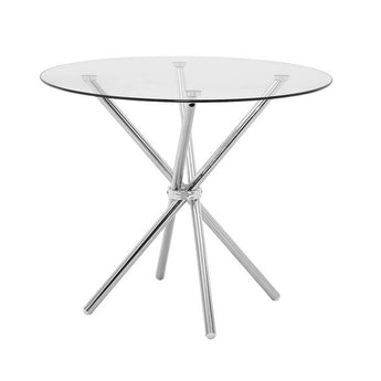 Mesa de Comedor Redonda Jessica, Tapa Cristal, Patas Cromadas, 80cm Diámetro Elegante