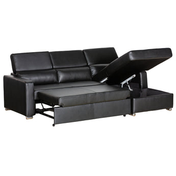 Sofá Seccional Kahlil Negro Derecho: Cama Extraíble, Almacenamiento, Confort Reclinable