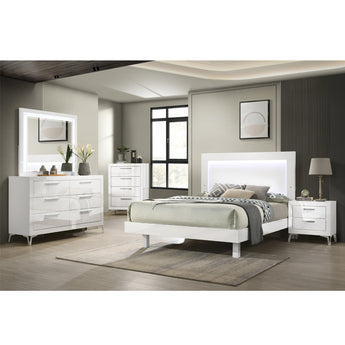 Juego Dormitorio Miami King 4 Piezas Lujo Blanco Brillo LED Moderno