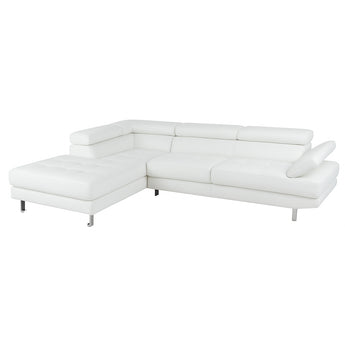 Sofá Seccional Mykonos XL Blanco, Eco Cuero, Patas Cromadas, Cabecero Ajustable