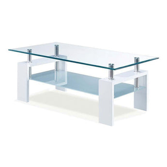 Mesa de Centro Norman Blanca Brillante, Tapa de Cristal Transparente, Moderna Elegante