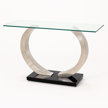 Mesa Consola Olivia Moderna Cromo Plata Cristal Negro Elegante Recibidor