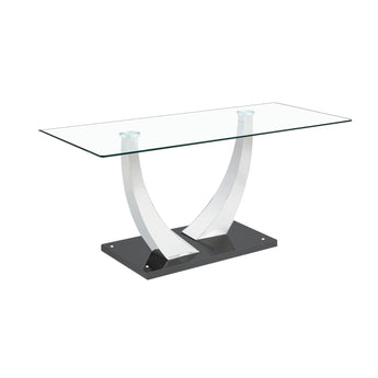 Mesa de Comedor Olivia Moderna de Cristal Negro y Cromo Plateado Elegante