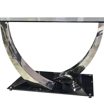 Mesa de Comedor Olivia Moderna de Cristal Negro y Cromo Plateado Elegante