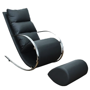 Sillón Mecedora Negro Moderno de Cuero PU con Otomana Cómoda