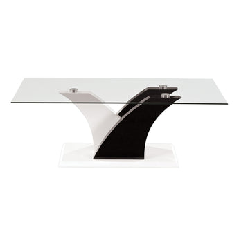 Mesa de Centro Tabatha: Cristal Transparente, Base Brillo Blanca y Negra