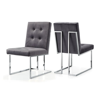 Silla Comedor Terciopelo Taylor Gris Plata, Acolchada, Estilo Lujoso Elegante