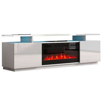 Mueble Soporte TV Blanco con Chimenea Eléctrica Integrada para Sala