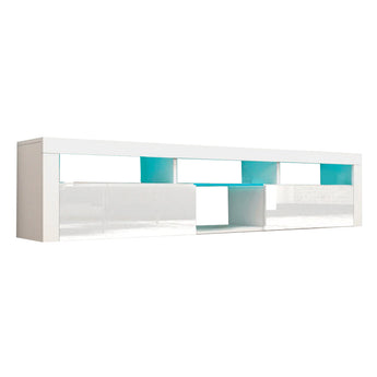Elegante Mueble de TV Flotante Blanco con LED Integrado Moderno 208cm