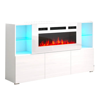 Aparador Moderno con Chimenea Eléctrica, Luces LED y Almacenamiento Elegante