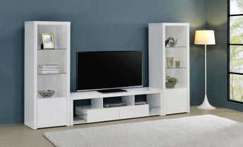 Jude 3-Shelf Media Tower With Storage Cabinet White High Gloss