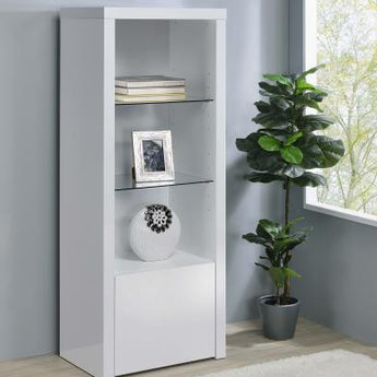 Jude 3-Shelf Media Tower With Storage Cabinet White High Gloss