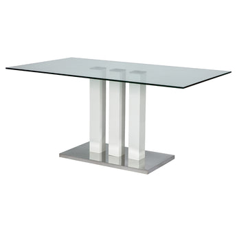 Elegante Mesa de Comedor Zoe con Tapa de Cristal y Base Cromada